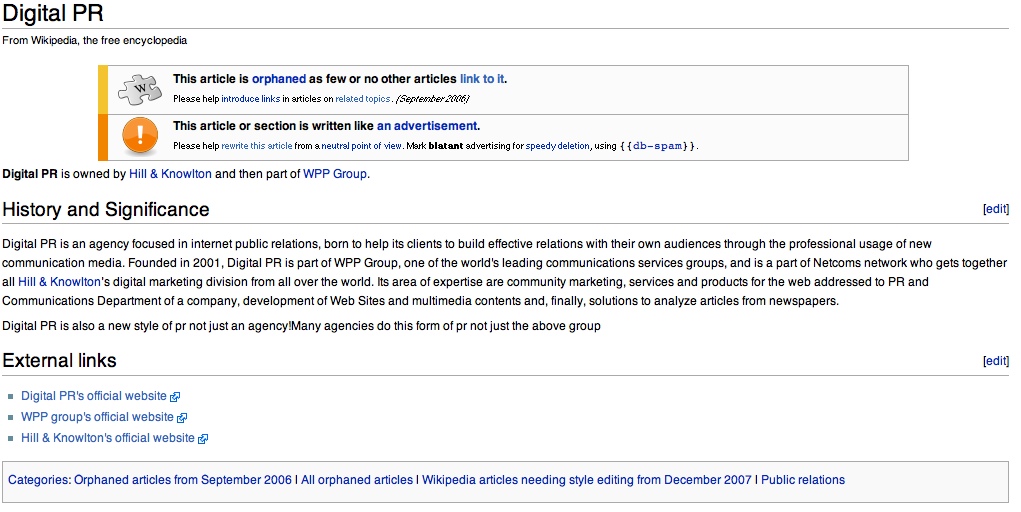 Wikipedia entry on Digital PR